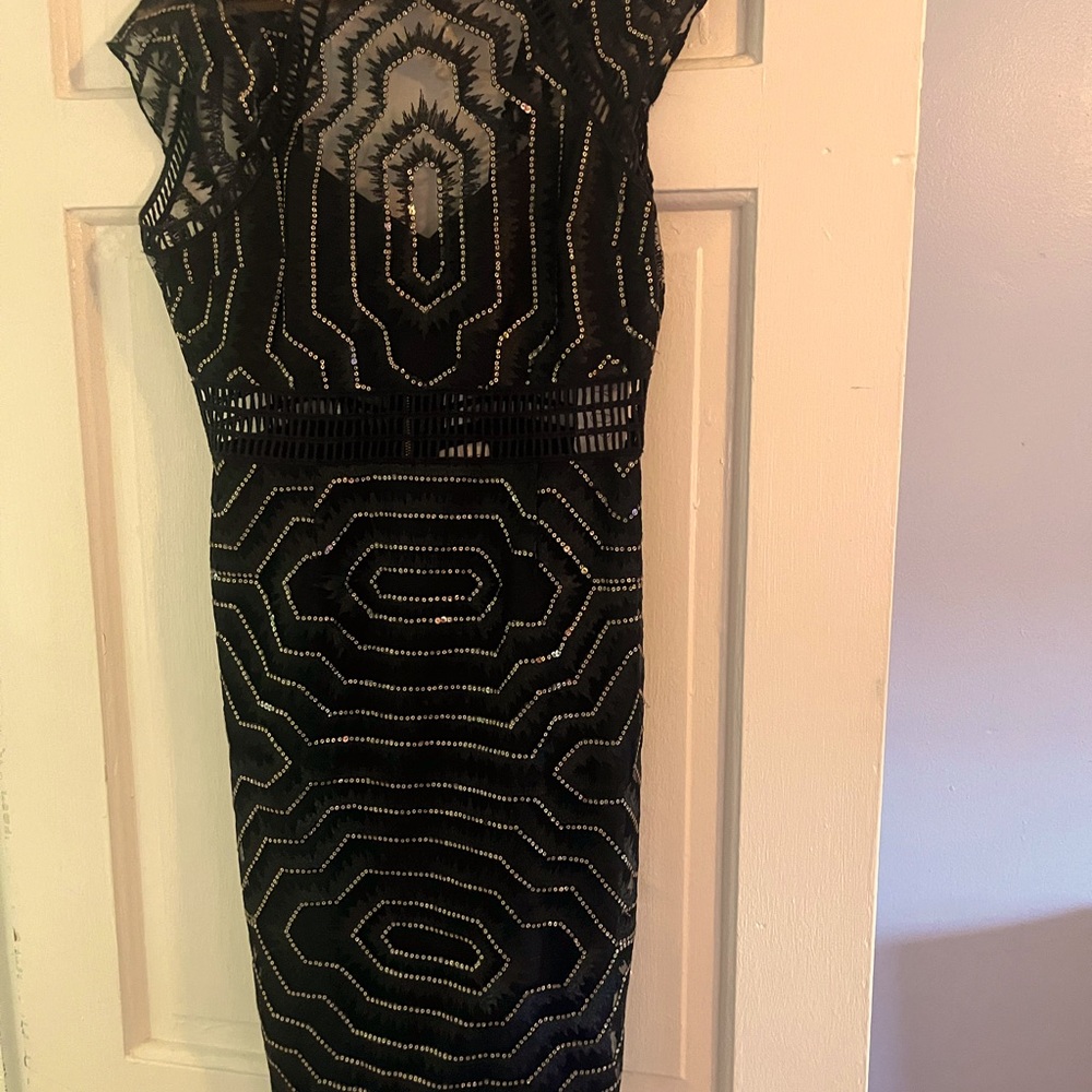Sparkly Black and gold sequin dress. Form fitting and true to size.